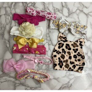 Lot of 10 Baby Pink Yellow Headbands Caps 0-6 Month Baby Shark, Disney, +